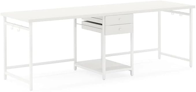 78 Inch White Two Person Office Desk with Drawers Extra Long Double Computer Desk with Storage Modern Writing Study Table Workstation for Home Office