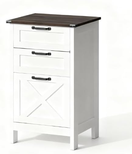 File Cabinet with Lock 4 Drawer Small Storage Cabinet Organizer Under Desk Locking Drawers Filing Cabinets for Home OfficeBrownDistressedWhite