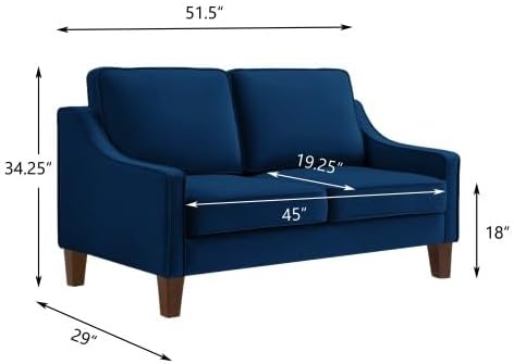 JOSHEN 52 Premium Velvet Multi-Functional Loveseat Oversized Loveseat Sleeper with Sturdy Solid Wooden Frame Comfy Fabric Deep Seat Couch with Elegant Armrest Design for Living Spaces Navy