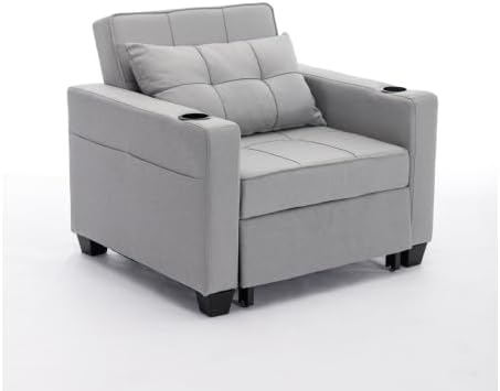 3-in-1 Convertible Sofa Bed with Adjustable Backrest &amp 2 Cupholders - Modern Sleeper Chair for Living Room/Office/Small Apartment (Light Gray)