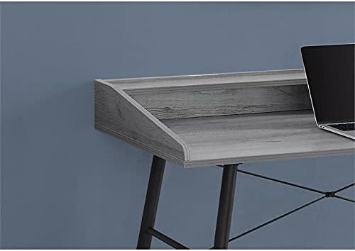 Pemberly Row 47.25 Wood Computer Desk with Small Hutch Gray Finish Mid-Century Modern Style Metal Base with Black Legs Compact Laptop or Writing Table for Home Office or Bedroom