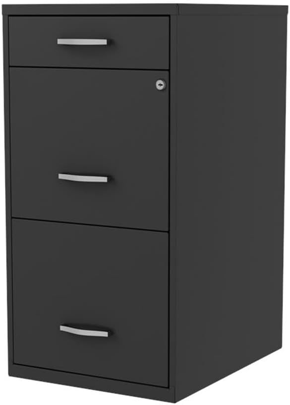 UrbanPro 3-Drawer Metal Filing Cabinet 18 D x 14.25 W x 27.32 H Black Finish Lockable Storage Organizer High-Sided Letter File Drawers Compact Home or Office Filing and Accessory Organizer