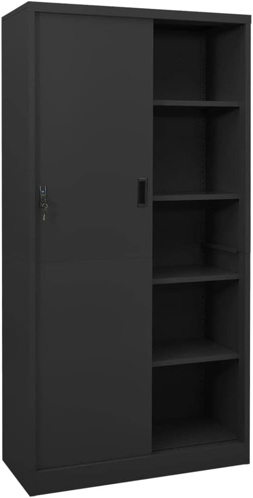 Office Cabinet with Sliding Door Anthracite 35.4x15.7x70.9 SteelOffice CabinetStorage CabinetFiling Cabinets for Storing or Displaying Your Personal ItemsBooks