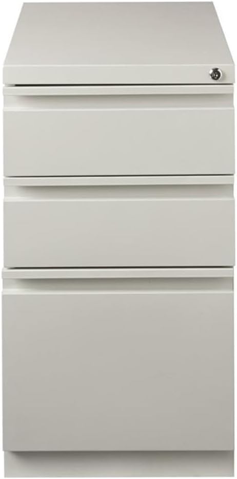 Pemberly Row 20 Mobile Pedestal Filing Cabinet Light Gray Steel 27.75 H x 15 W x 19.88 D 3-Drawer Box/Box/File Design Lockable Full Extension Drawers Office Storage Solution