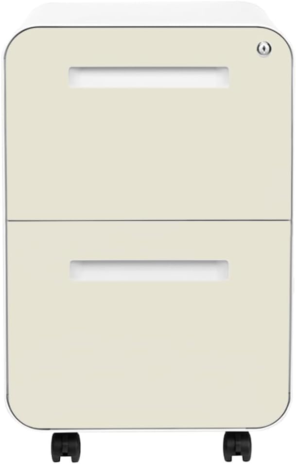 Laura Davidson Furniture Stockpile 2 Drawer Mobile File Cabinet with Lock - Under Desk Metal Filing Cabinet Legal/Letter File Folders Wheels and Stationary Feet Pre-Assembled Ivory