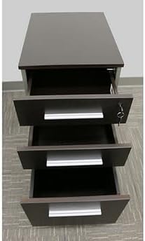 NBF Office Files Pedestal Cabinet - 3 Drawer File Cabinet with Lock - Brown Laminate Office Filing Cabinets - Modern Mobile File Cabinet Document Storage (26 H Espresso)