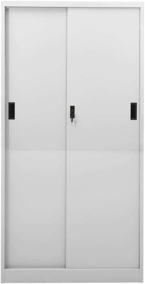 Metal Garage Storage Cabinet File Cabinets Standing Cabinets Bookcases Storage Cabinets Office Cabinet with Sliding Door Light Gray 35.4x15.7x70.9 Steel