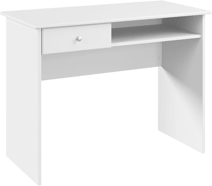 Bush Home Cabot 40W Small Writing Desk with Drawer and Shelf in White Compact Work Table for Home Office or Living Room