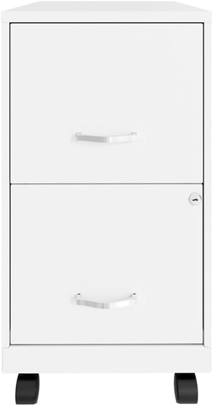 Pemberly Row 18 2 Drawer Mobile Metal File Cabinet Alpine White Finish Tamper-Resistant Locking Drawers Ball-Bearing Slides Locking Casters Commercial Office Storage Solution