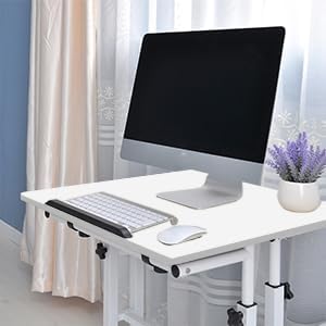 DlandHome Mobile Standing Desk Stand Up Desk Rolling Desk Stand Sit Desk Mobile Computer Desk Adjustable Standing Desk 23.6inches Table Workstation Mobile Desk Cart Tray White