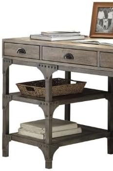 Weathered Oak Finish Writing Desk with Spacious Drawers - Home Office Furniture - Industrial Chic Design