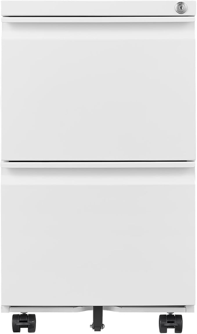 2 Drawer File Cabinet with LockMetal Under Desk Rolling Filing Cabinet fits Letter/Legal/A4 Size for Home OfficeMobile Filing CabinetOne-piece Molded Handles360°Swivel WheelsAnti-dumping (White)