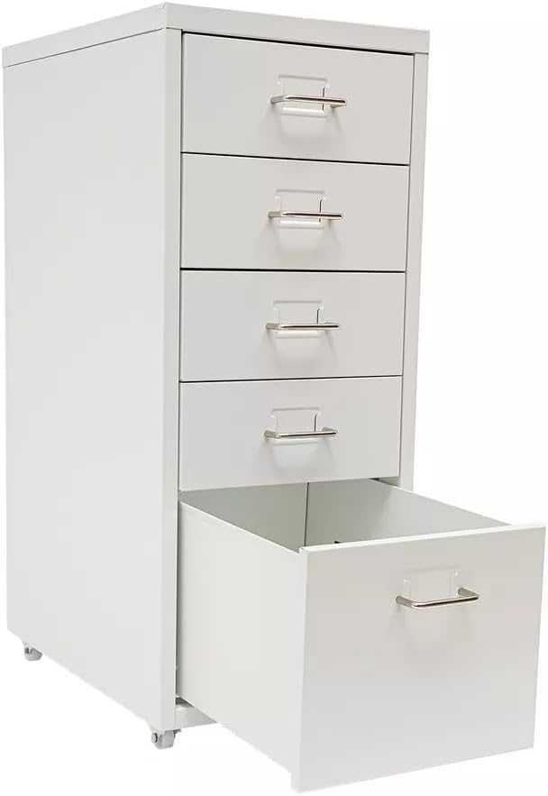 5-Drawer File Cabinet Office Filing Cabinet Stand Storage Organizer with Wheels Freestanding Rolling Storage Dresser Mutifuctional Tool Organizer for Kitchen Bedroom Living Room (White)