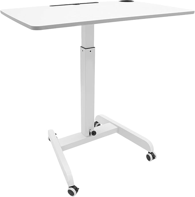 Standing Desk Adjustable Height Mobile Stand Up Desk with Wheels Small Computer Desk Rolling Desk Portable Laptop Desk Standing Table Sit Stand Home Office Desks 22 * 31.5 * 44.25in (White)
