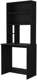 Pemberly Row Modern Computer Desk with Hutch Engineered Wood Black Finish 24.8 W x 17.8 D Surface 29.9 H Legroom Footrest 2 Drawers 2 Shelves Space-Saving Home Office Desk
