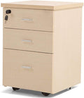 Wooden Office Filing Cabinet with Lock Three-Layer Drawer Movable Home Storage Cabinet Study Cabinet File Cabinet (Gold)