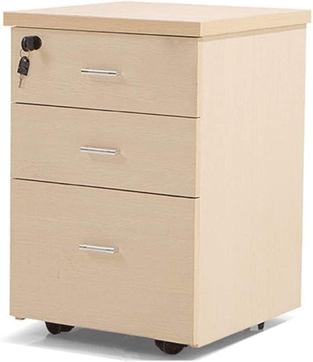 Wooden Office Filing Cabinet with Lock Three-Layer Drawer Movable Home Storage Cabinet Study Cabinet File Cabinet (Gold)