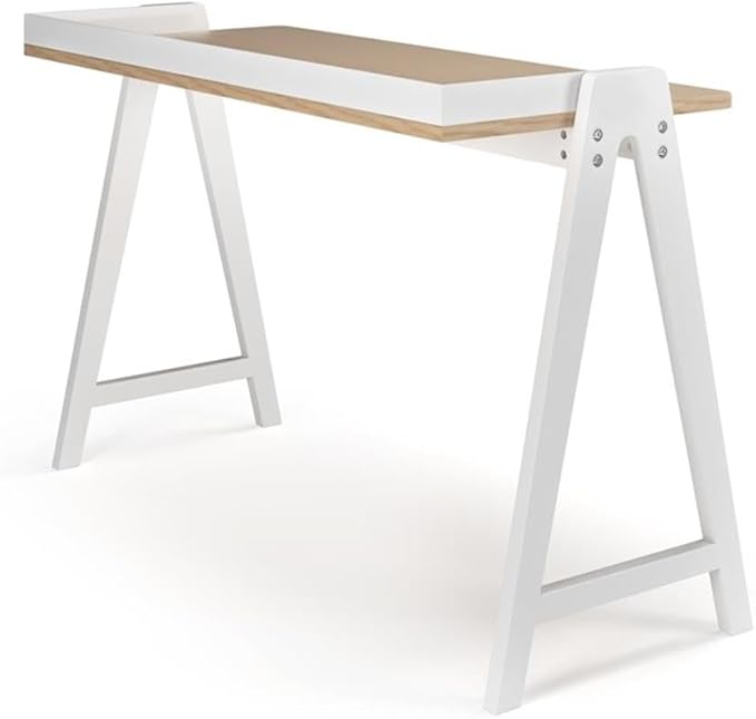 Pemberly Row Mid-Century Contemporary Desk 47.25 W x 21 D x 31.5 H Natural Finish Solid Wood Sawhorse Base Space-Saving Design Modern Home Office Desk Easy Assembly