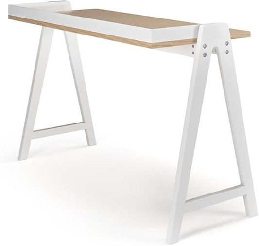 Pemberly Row Mid-Century Contemporary Desk 47.25 W x 21 D x 31.5 H Natural Finish Solid Wood Sawhorse Base Space-Saving Design Modern Home Office Desk Easy Assembly