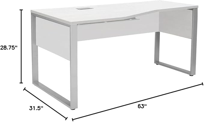 Pemberly Row Crescent Desk 35.43 W x 66.93 D Laminated White Finish Wood Laminate Surface Contemporary Style Magnetic Wire Management Durable Home Office Desk for Everyday Use