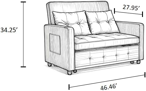 KEIKI 46 Sleeper Sofa Bed 3-in-1 Convertible Sofa Chair with Pullout Bed Loveseat with Adjustable Backrest and Side Pocket for Living Room Dorm Apartment Came