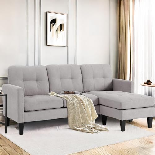 L Shaped Small Sectional Sofa Convertible Sleeper Sofa Bed with Reversible Chaise Lounge Sectional Cloud Couch for Apartment Small Couches for Small Spaces Light Gray