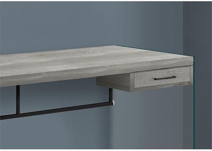 Pemberly Row Computer Desk 48-Inch Laptop Table Tempered Glass Legs Gray Reclaimed Wood Finish Storage Drawer Compact Writing Desk for Small Home Office or Apartment
