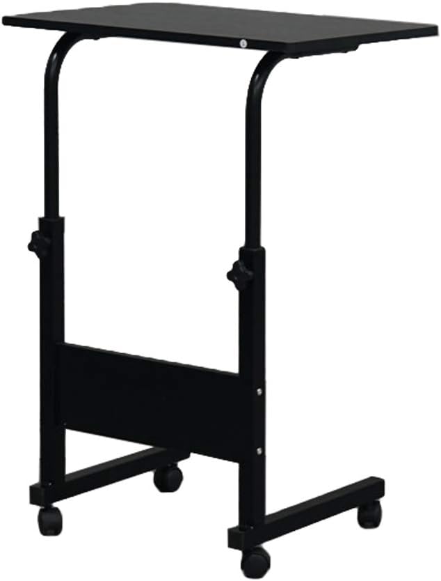 Side Mobile TableComputer Desk with Wheels Height Adjustable Rolling Potable Laptop Cart C-Shaped Bed Couch End Tables for Living Room Bedroom (Black S with Baffle)