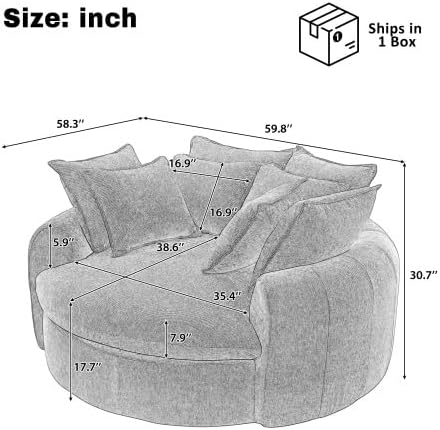 Merax 59.8 Full-Compressed Round Chaise Sofa Boneless Loaf Style Chenille Upholstered Sofa Bed with 8 Throw Pillows for Living Room Orange