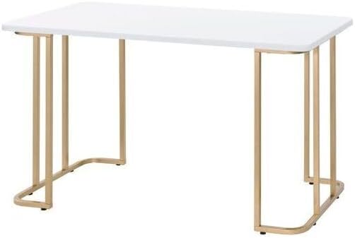 Maykoosh White Gold Desk - Modern Computer Writing Table for Home Office - 36 x 15 x 30 Inch