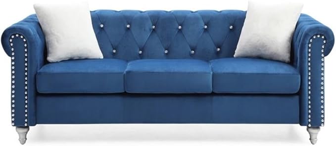 Glory Furniture Raisa Velvet Sofa in Navy Blue