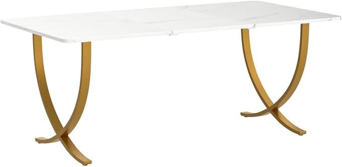 Tribesigns Executive Desk 63” W x 31.5” D Large Office Desk Modern Computer Desk Conference Table Meeting Room Table Business Furniture for Home Office White and Gold