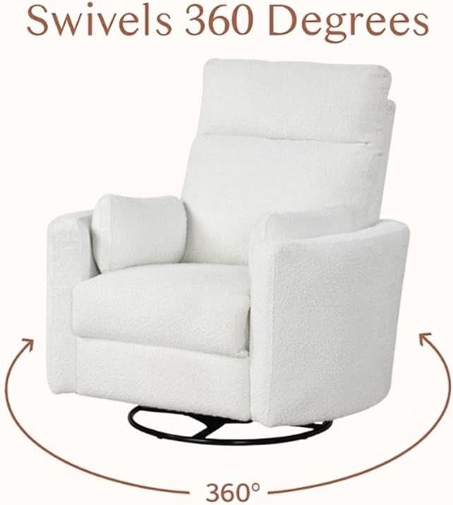 Pemberly Row Modern Chenille Fabric Swivel Recliner Upholstered Seating Chair with Swivel Reclining Operation for Interior Seating Placement Chenille Fabric in Oyster White Finish