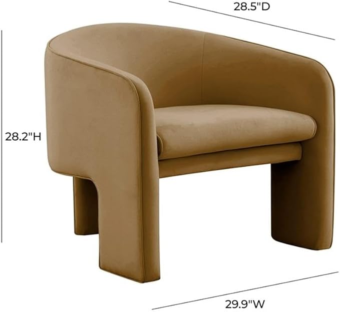 MAKLAINE Modern Velvet Accent Chair Brown Finish 29.9 W x 28.5 D x 28.2 H Kiln-Dried Pine Frame Sculptural Design Upholstered Handmade Chair for Living Room or Bedroom
