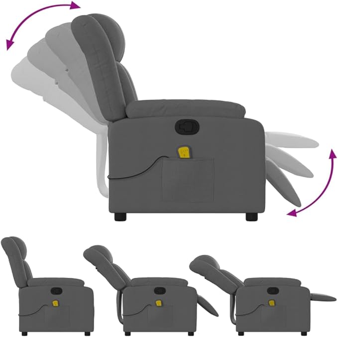 vidaXL Dark Grey Massage Recliner Chair with USB Connection &amp Remote Control Adjustable Fabric Vibration for Living Room Bedroom Use TV Reclining Armchair Modern Comfort Sofa Lounge