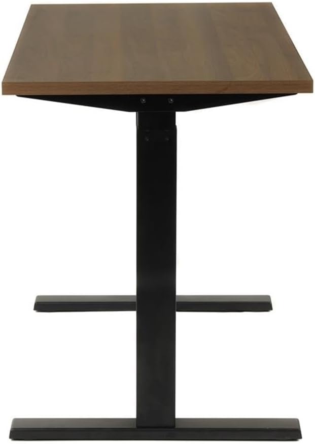 Pemberly Row Adjustable Height Desk 47.25 Wood Worksurface in Danish Walnut Black Steel Base Ergonomic Design Crank Height 27.75-47.5 in Home Office or Study Desk
