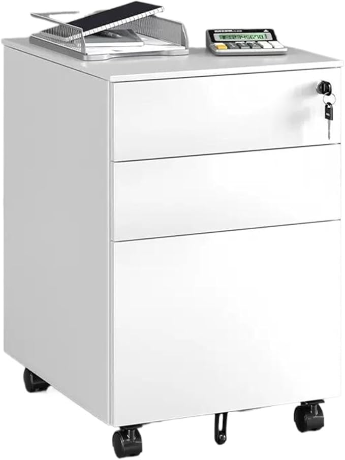 File Cabinet with Lock Drawer Under The Desk Activity Cabinet Three Drawer Data Office Cabinet Bedside tin Cabinet (Color : White)