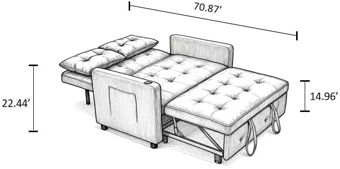 KEIKI 46 Sleeper Sofa Bed 3-in-1 Convertible Sofa Chair with Pullout Bed Loveseat with Adjustable Backrest and Side Pocket for Living Room Dorm Apartment Came