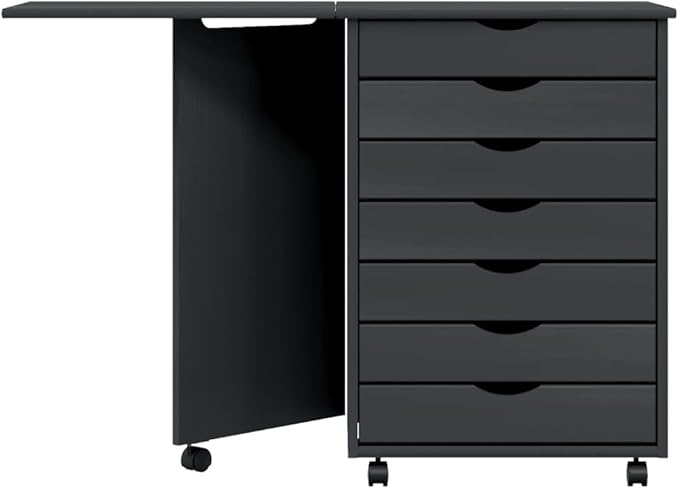 Foldable Rolling Cabinet with 7 Storage Drawers Mobile Home Office Desk with Smooth Wheels Space Saving Compact Desk - Gray