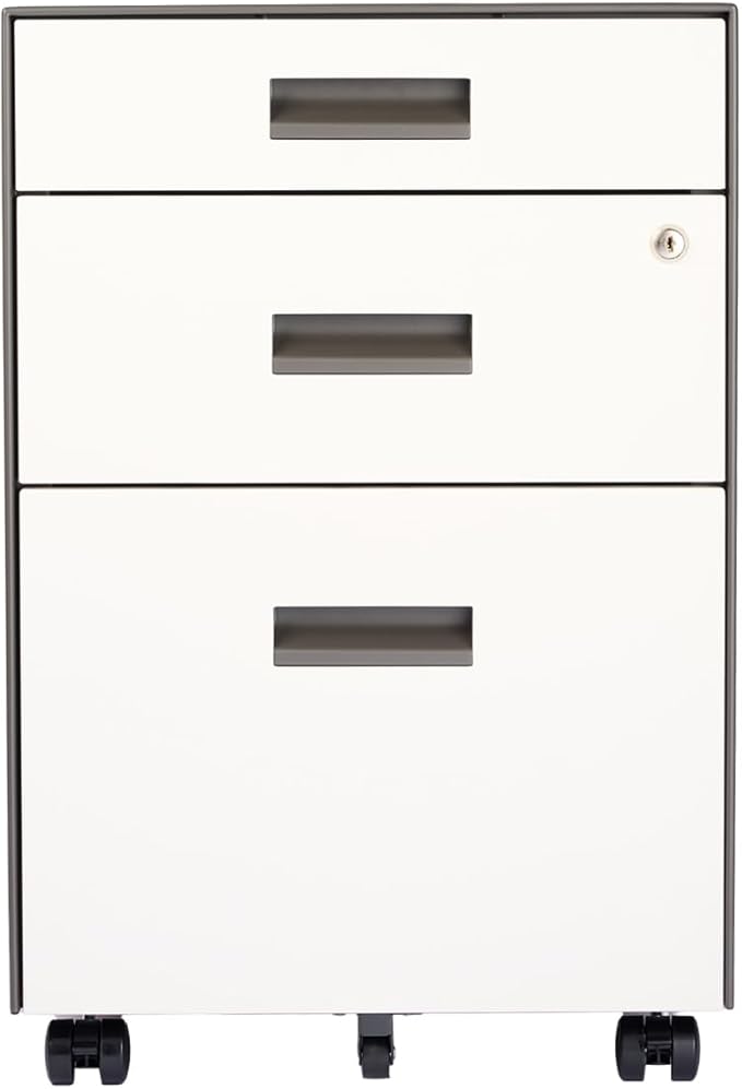 3 Drawer File Cabinet with Lock - Under Desk Metal Filing Cabinet Legal/Letter File Folders Wheels Fully Assembled White/Gray