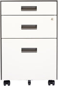 3 Drawer File Cabinet with Lock - Under Desk Metal Filing Cabinet Legal/Letter File Folders Wheels Fully Assembled White/Gray