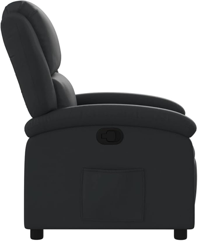 vidaXL Recliner Chair - Black Real Leather Manual Reclining Function Comfortable Seating with Solid Wood and Metal Frame for Office or Living Room