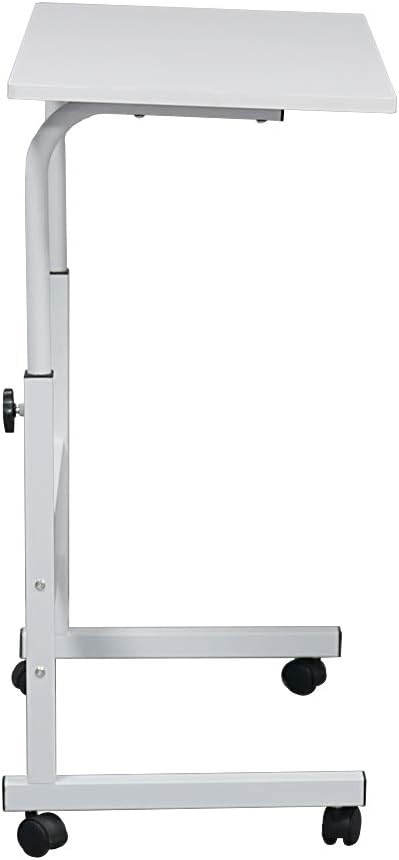 Wooden Adjustable Height Portable Laptop DeskMobile Rolling Computer DeskSofa Bedside Laptop TableHome Office Laptop Workstationwith Wheelsfor Small Spaces Bedroom Apartment (White)