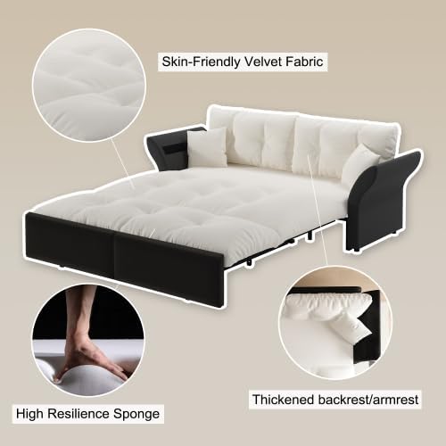 74.8'' Pull Out Sofa Bed Queen Convertible Sleeper Sofa Couch Velvet Loveseat Recliner Comfy Cloud Futon Couch for Living Room Apartment Small Space Bedroom RV Beige