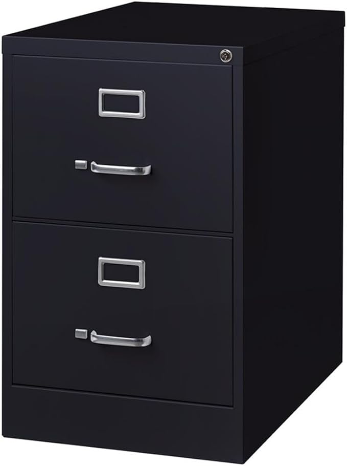 Pemberly Row Metal 2-Drawer Legal Width Vertical Filing Cabinet 26.5 D Black Finish Commercial Grade Steel Construction Ball-Bearing Drawer Slides Lock Included Office Storage Organization