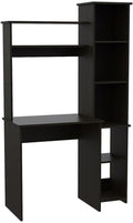 BOWERY HILL Modern Engineered Wood Home Office Desk Black Wengue Finish 63.9 H x 39.7 W x 17.8 D Hutch with Shelves Side Bookcase Space-Saving Design Ideal for Small Home Office