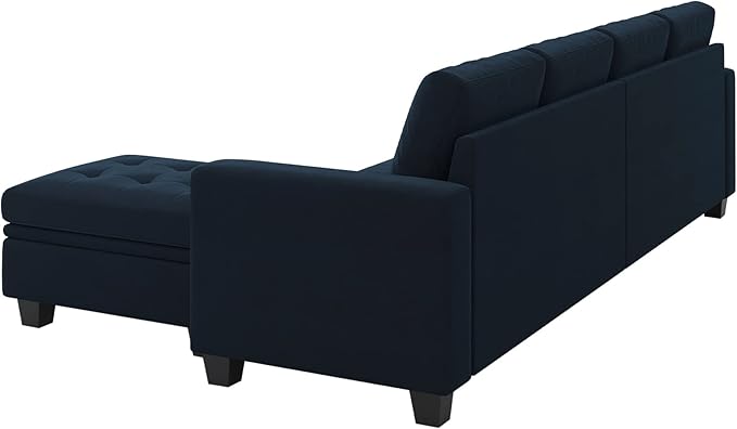Belffin Velvet Reversible Sectional Sofa with Chaise Convertible L Shaped 4-seat Sectional Couch with Storage Ottoman Blue