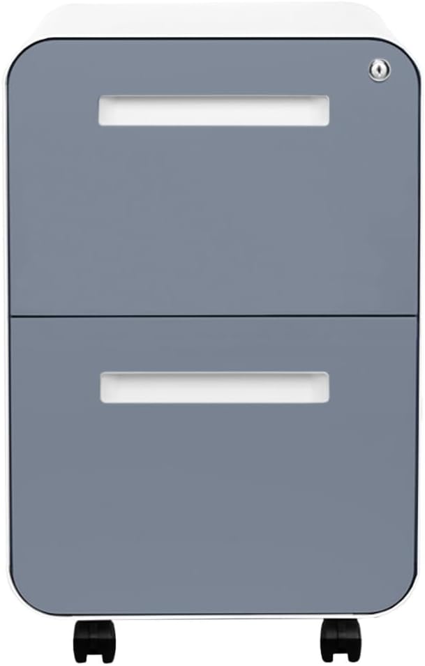 Laura Davidson Furniture Stockpile 2 Drawer Mobile File Cabinet with Lock - Under Desk Metal Filing Cabinet Legal/Letter File Folders Wheels and Stationary Feet Pre-Assembled Coastal Blue