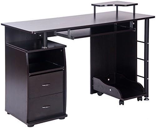 Home Office Black Computer Desk - Wood Computer Workstation with 1pc Door 3pcs Drawers and Keyboard Tray for Home Office Workstation (black2)