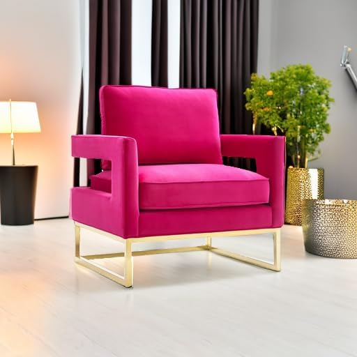 Tov Furniture The Avery Collection Modern Style Living Room Den Velvet Upholstered Armchair with Gold Legs Pink